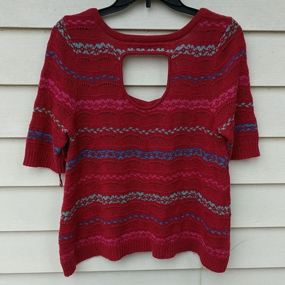 Free People Fair Isle Sweater Top Red Valentines - Picture 4 of 9